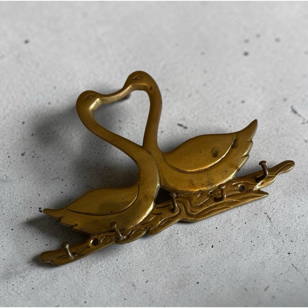 Vintage brass swan wall key plate